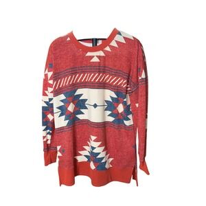 LuLaRoe Southwestern Geometric Tribal Print Tunic Top Red Blue Small